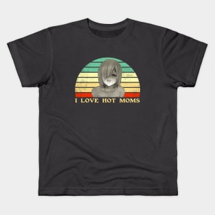 I Love Hot Moms - Lesbian Anime Pun - Retro Sunset Kids T-Shirt